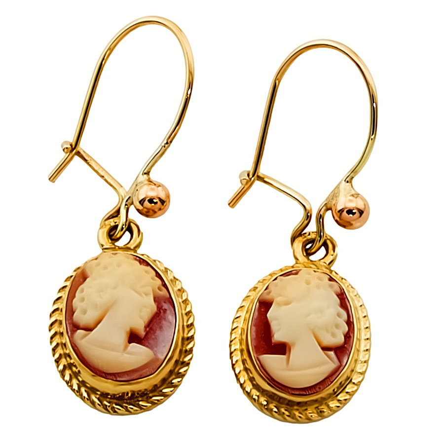 9ct Gold Cameo Drop Earrings